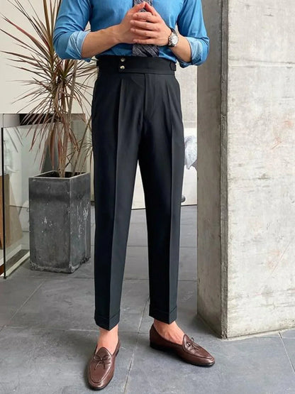 High-Waisted Tailored Trousers with Side Tabs