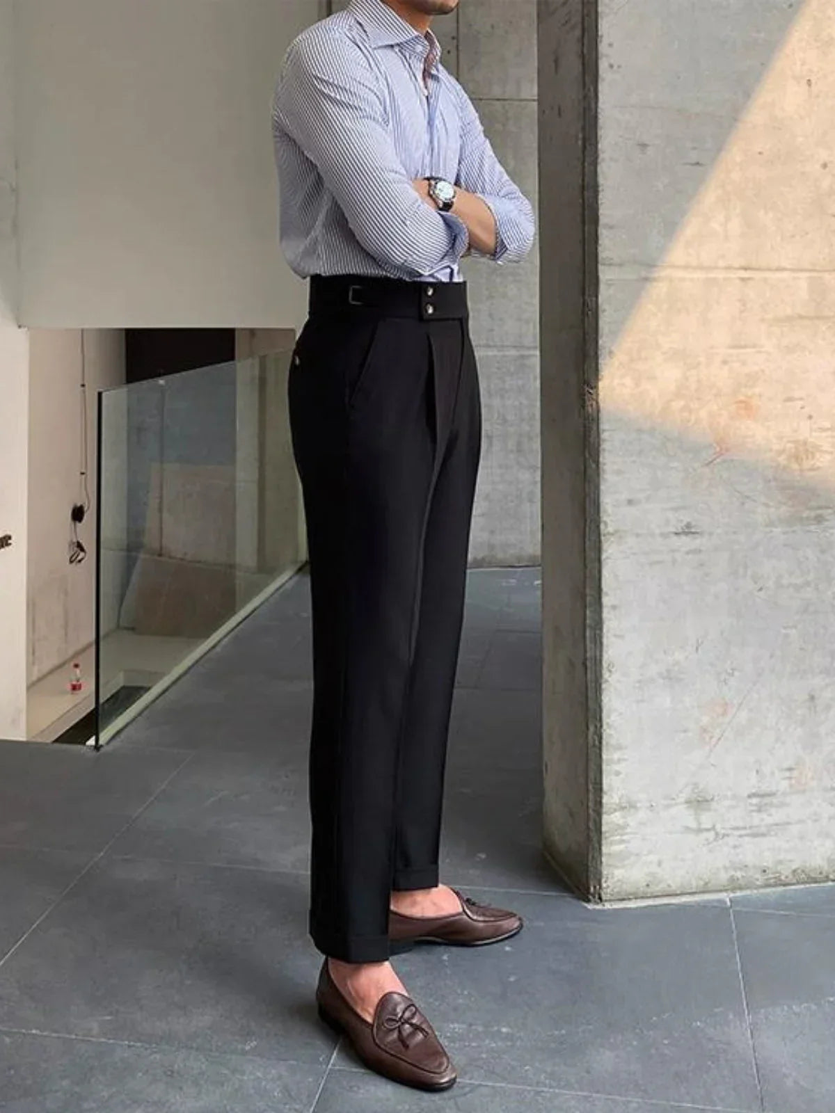 High-Waisted Tailored Trousers with Side Tabs