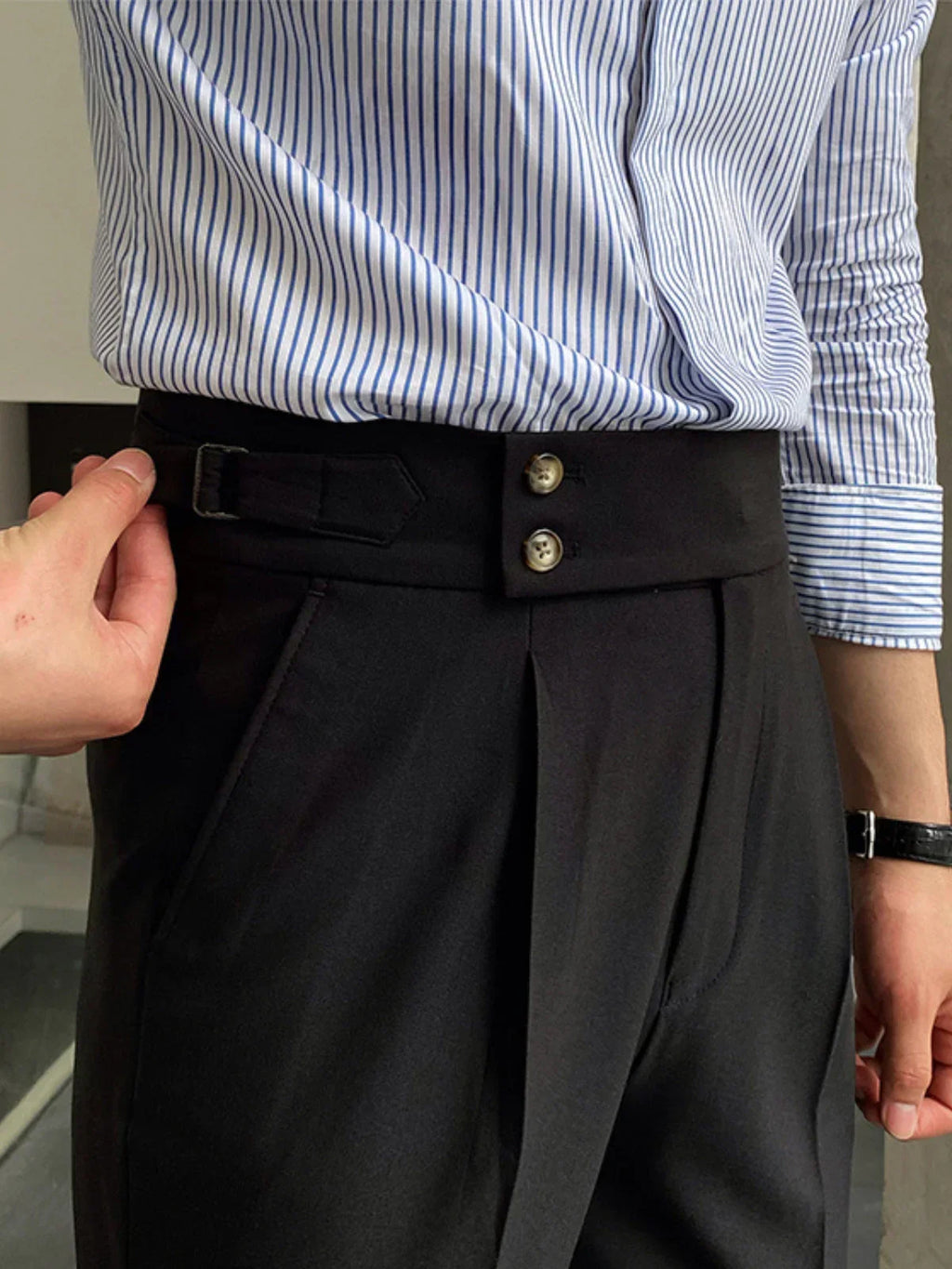 High-Waisted Tailored Trousers with Side Tabs
