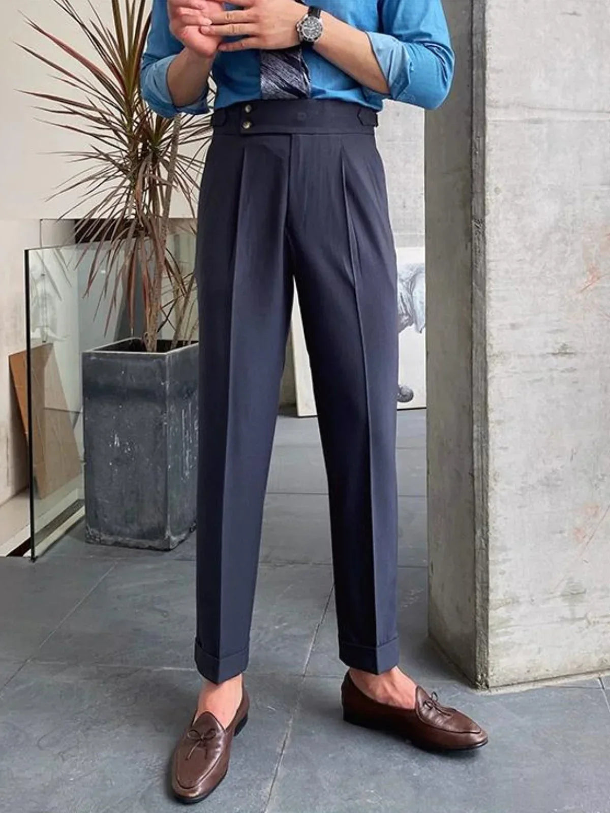 High-Waisted Tailored Trousers with Side Tabs