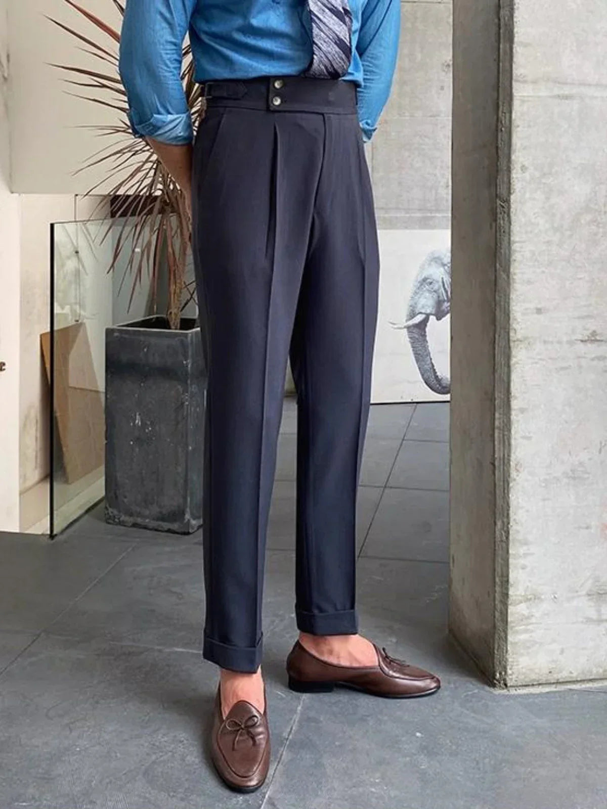 High-Waisted Tailored Trousers with Side Tabs