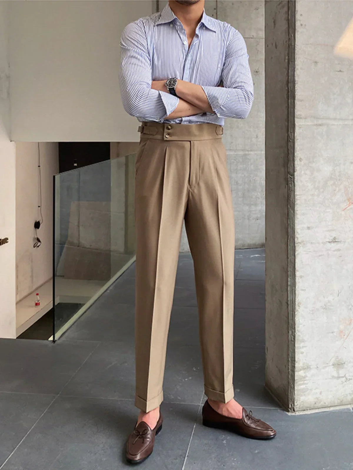 High-Waisted Tailored Trousers with Side Tabs