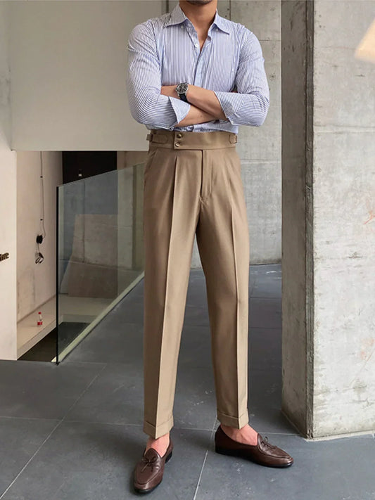 High-Waisted Tailored Trousers with Side Tabs