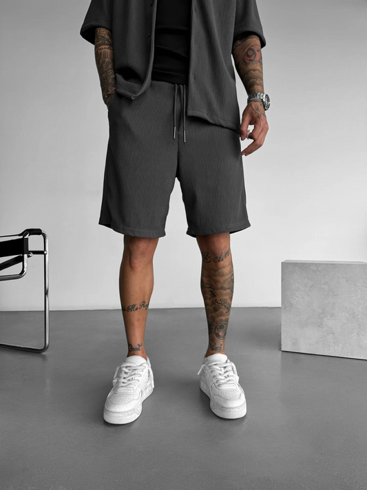 Loose Fit Cord Shorts - Dark Grey