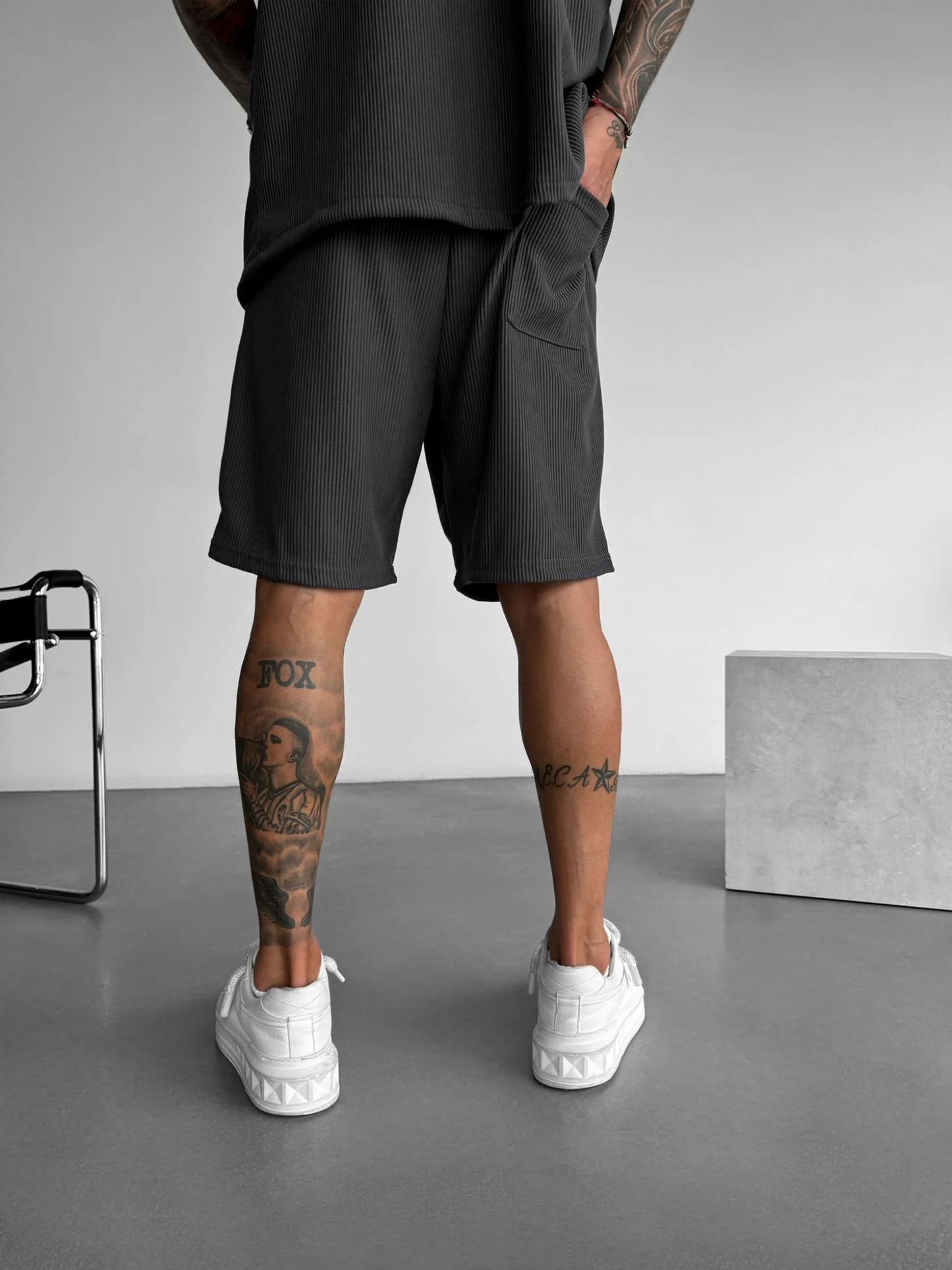Loose Fit Cord Shorts - Grey