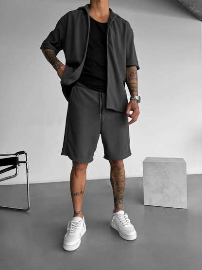 Loose Fit Cord Shorts - Black
