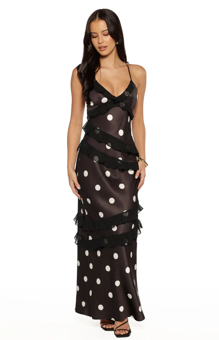 Black Polka Dot Ruffle Maxi Dress