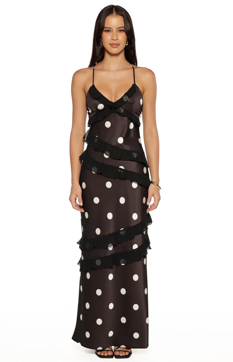 Black Polka Dot Ruffle Maxi Dress