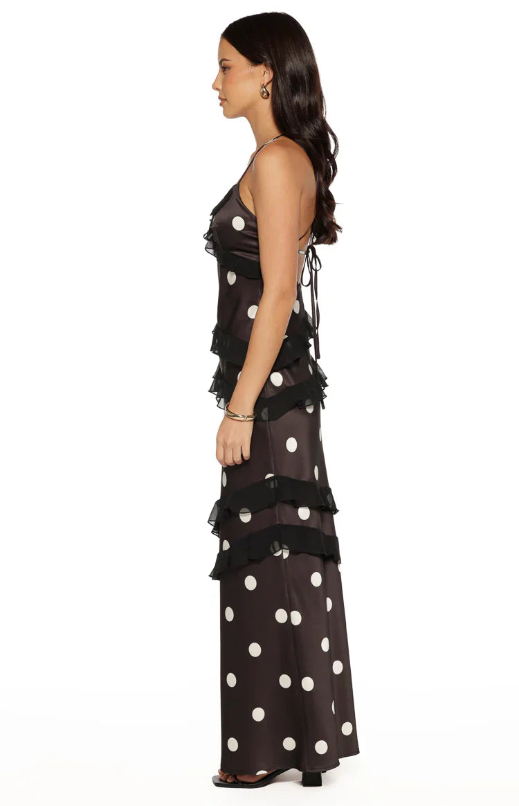 Black Polka Dot Ruffle Maxi Dress