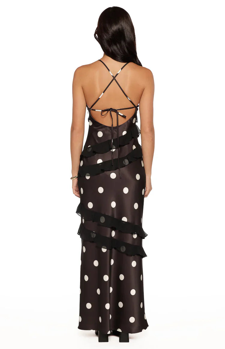 Black Polka Dot Ruffle Maxi Dress