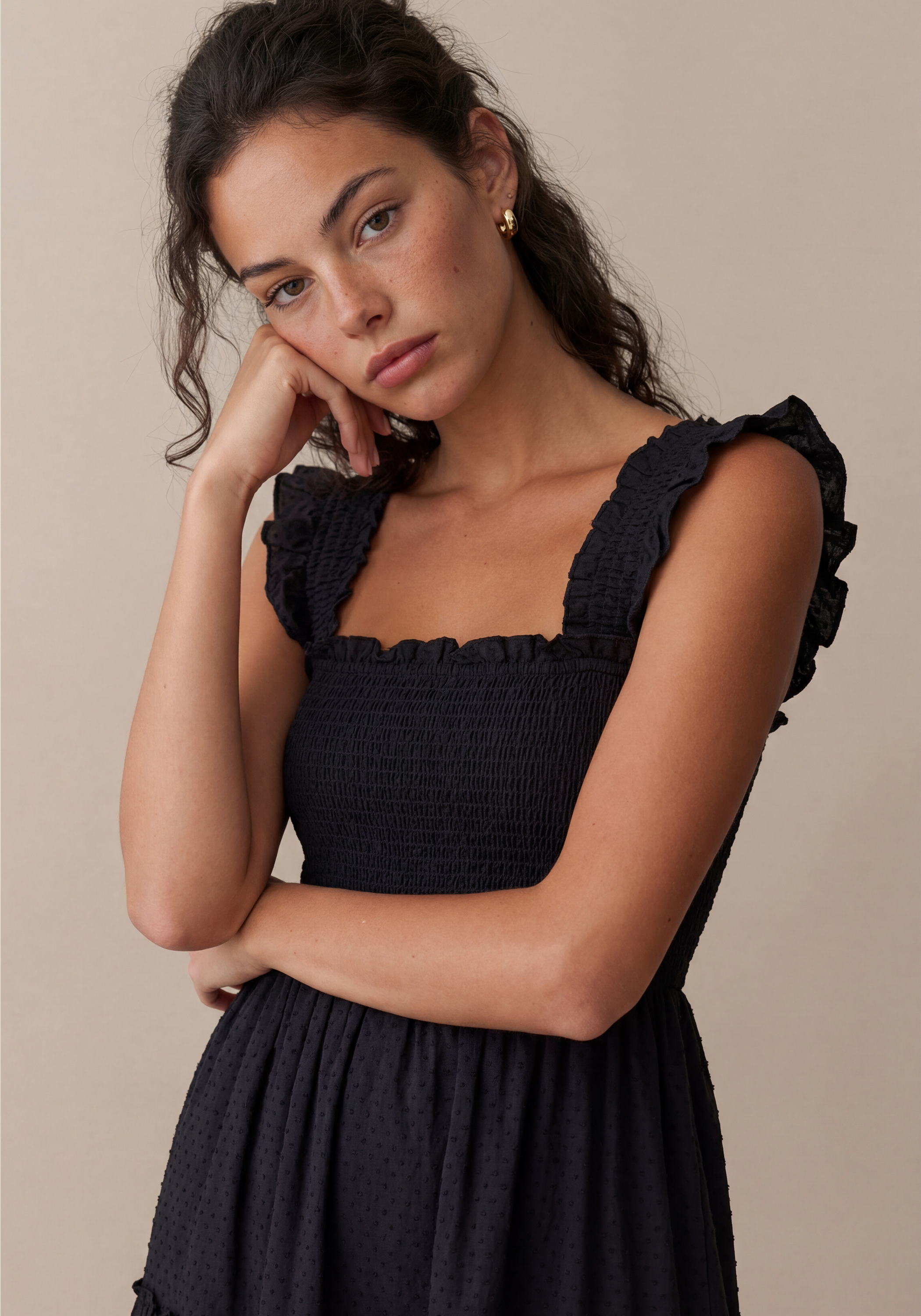 Smocked Ruffle Sleeve Maxi Dress