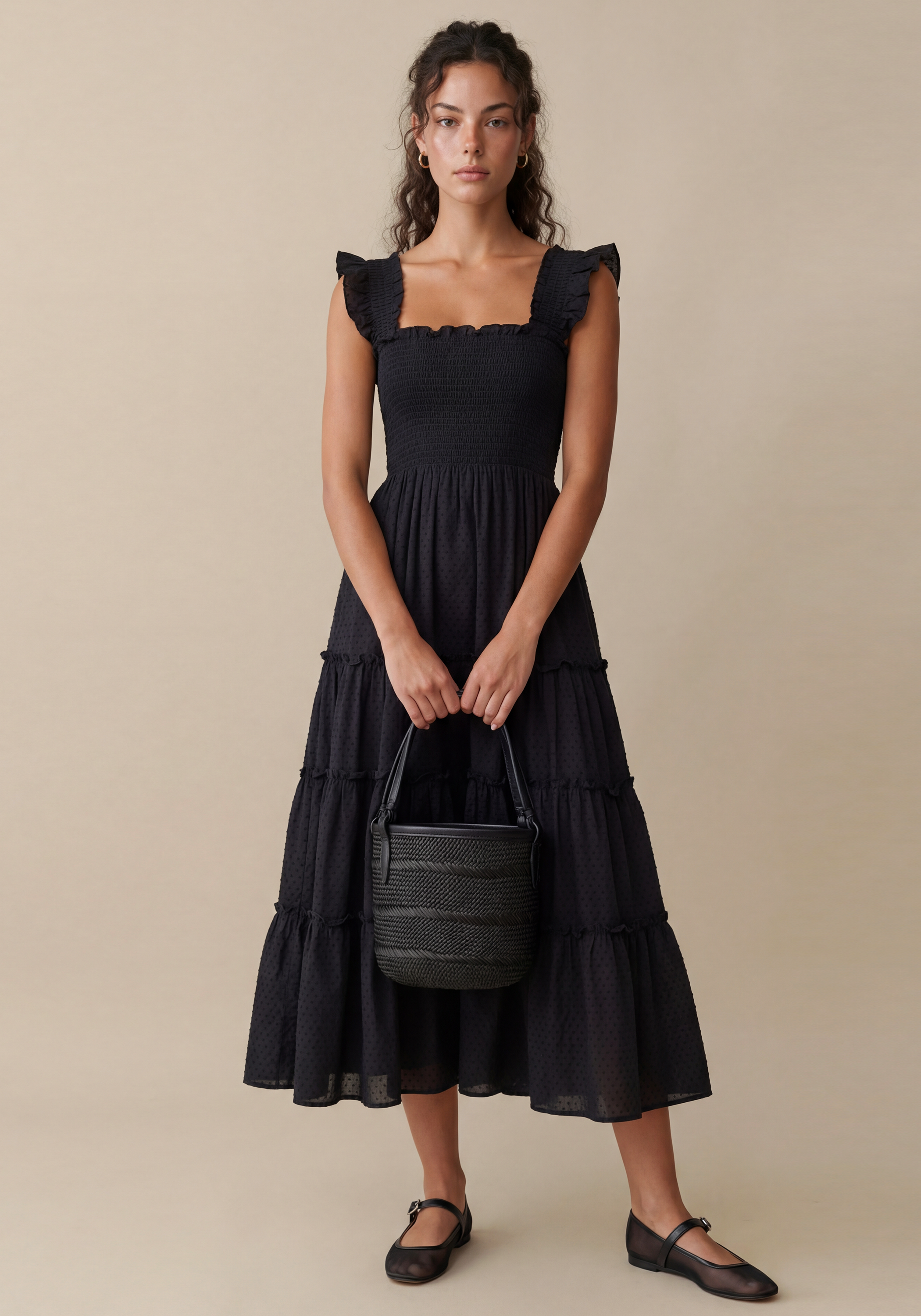 Smocked Ruffle Sleeve Maxi Dress