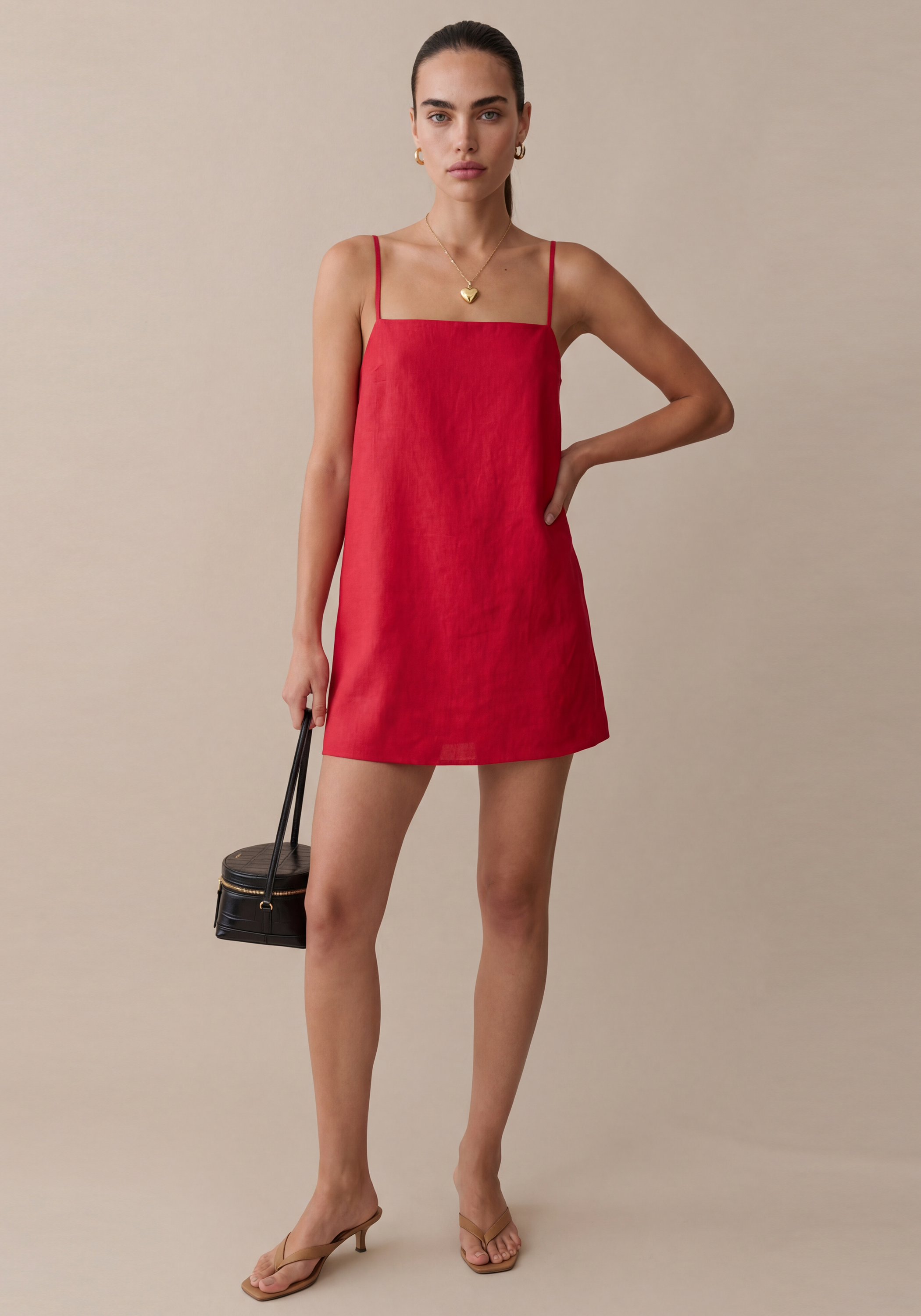 Linen Tie Strap Mini Dress