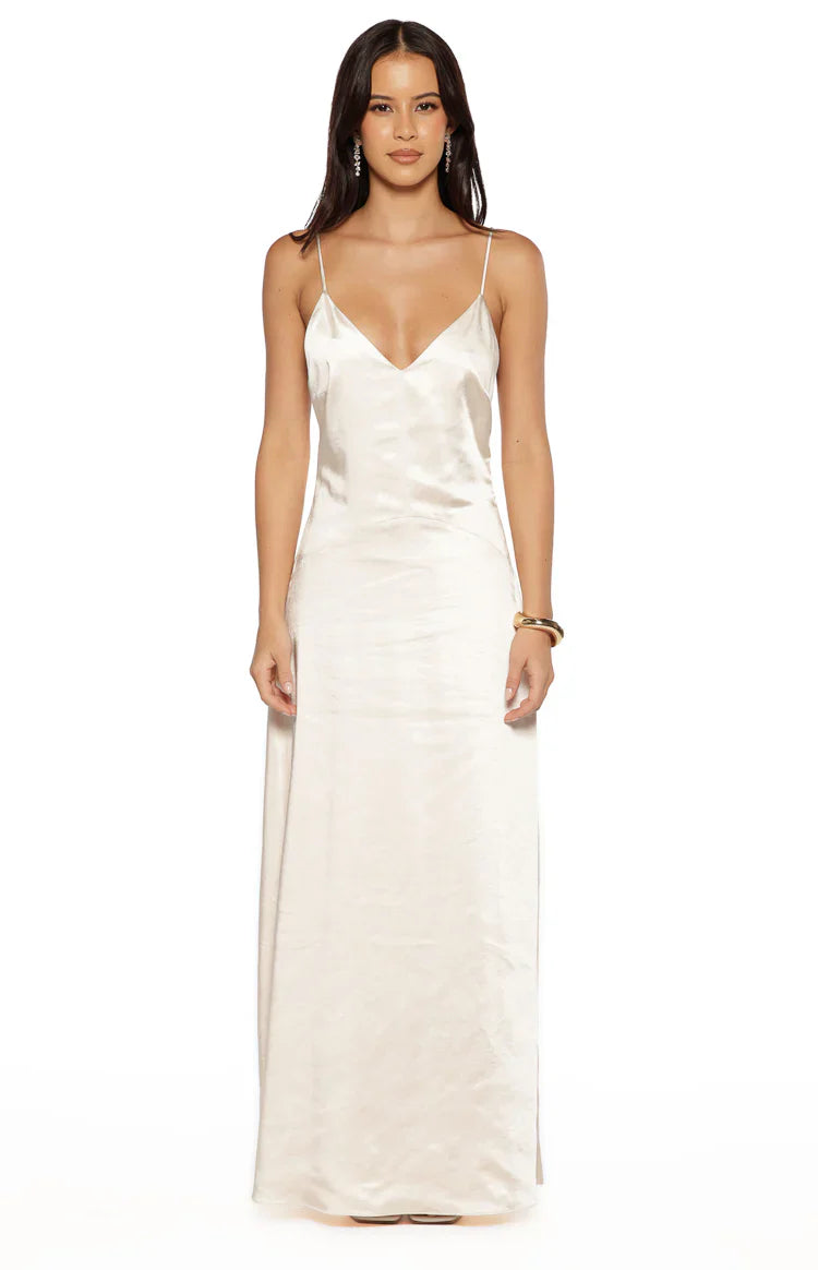 Cream Satin Maxi Dress