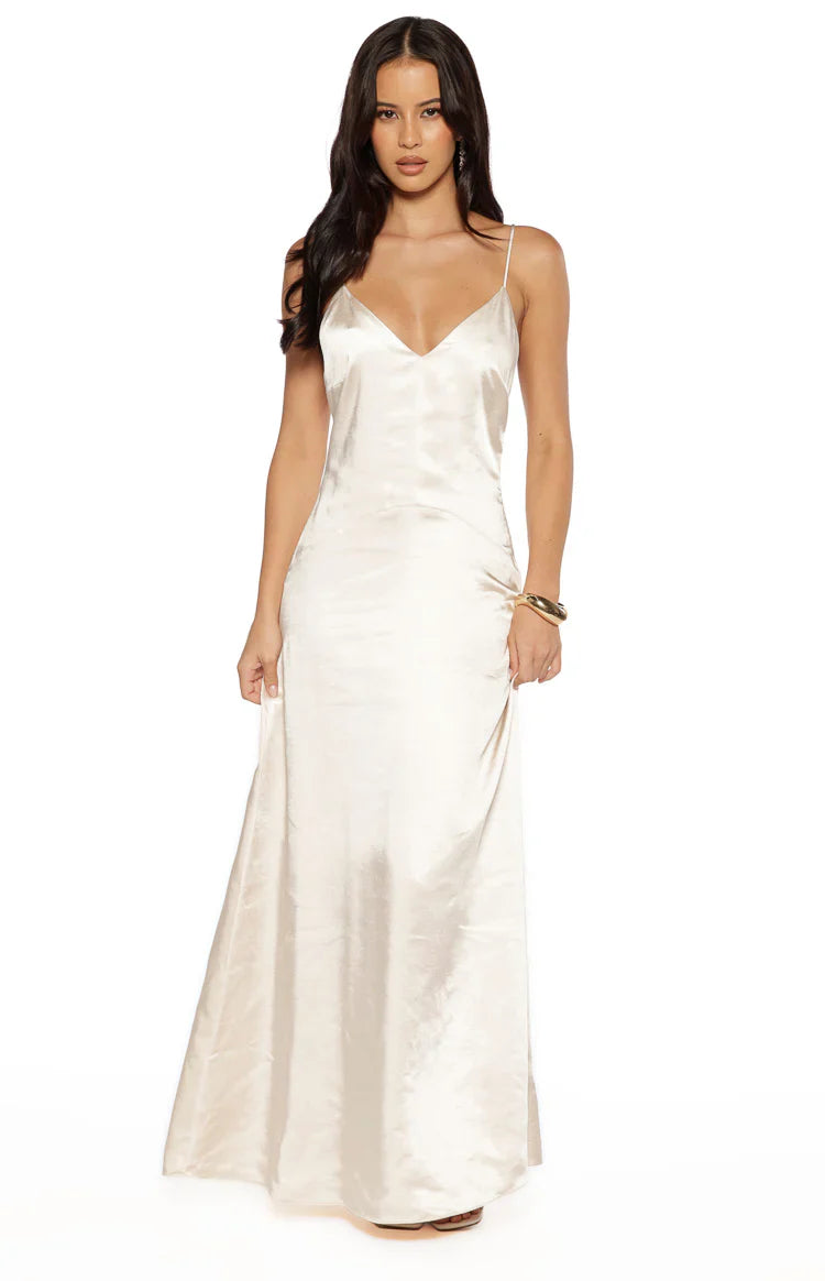 Cream Satin Maxi Dress