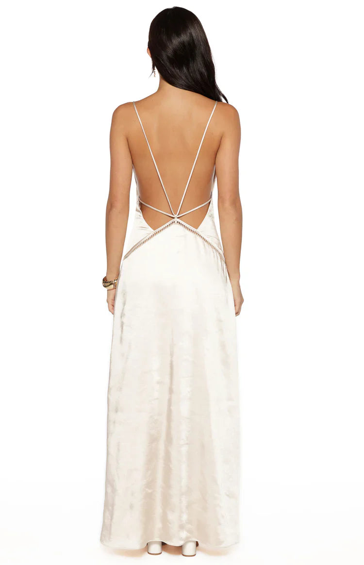 Cream Satin Maxi Dress