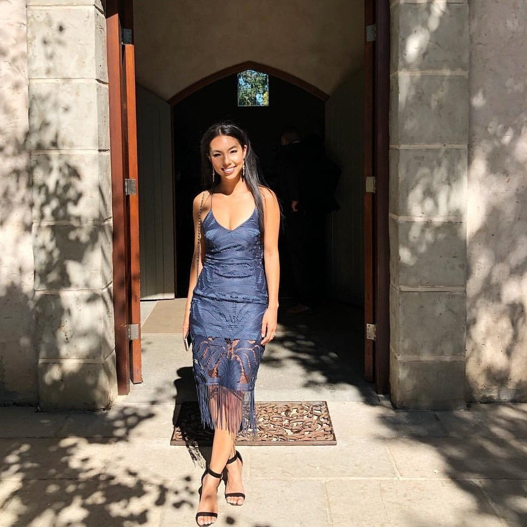 Steel Blue Lace Midi Dress