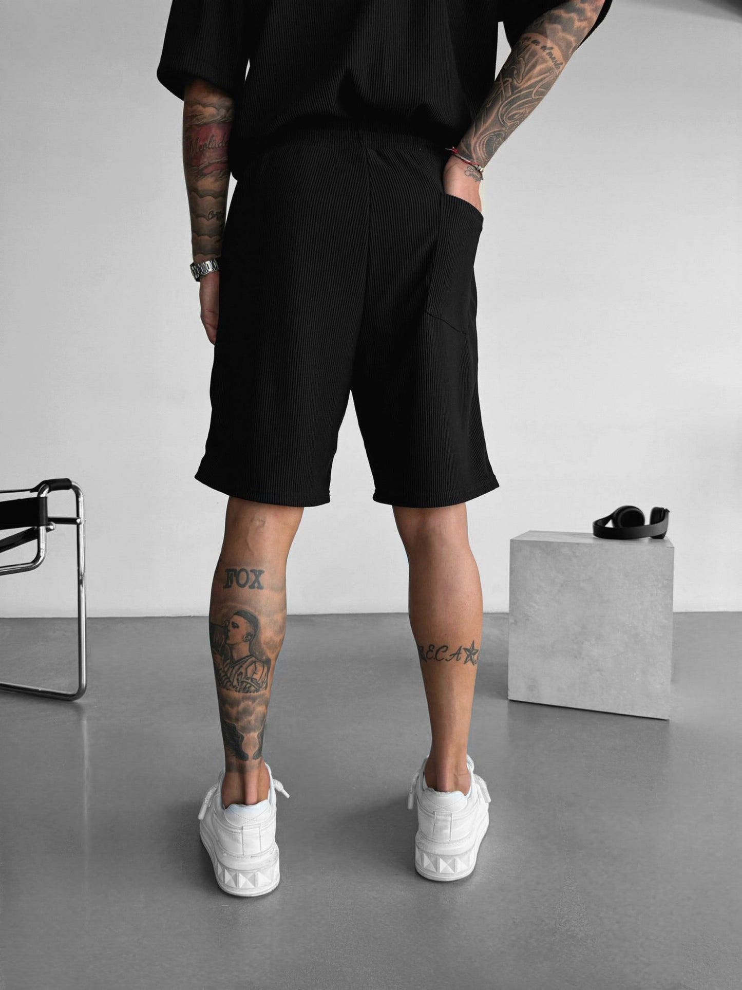 Loose Fit Cord Shorts - Grey