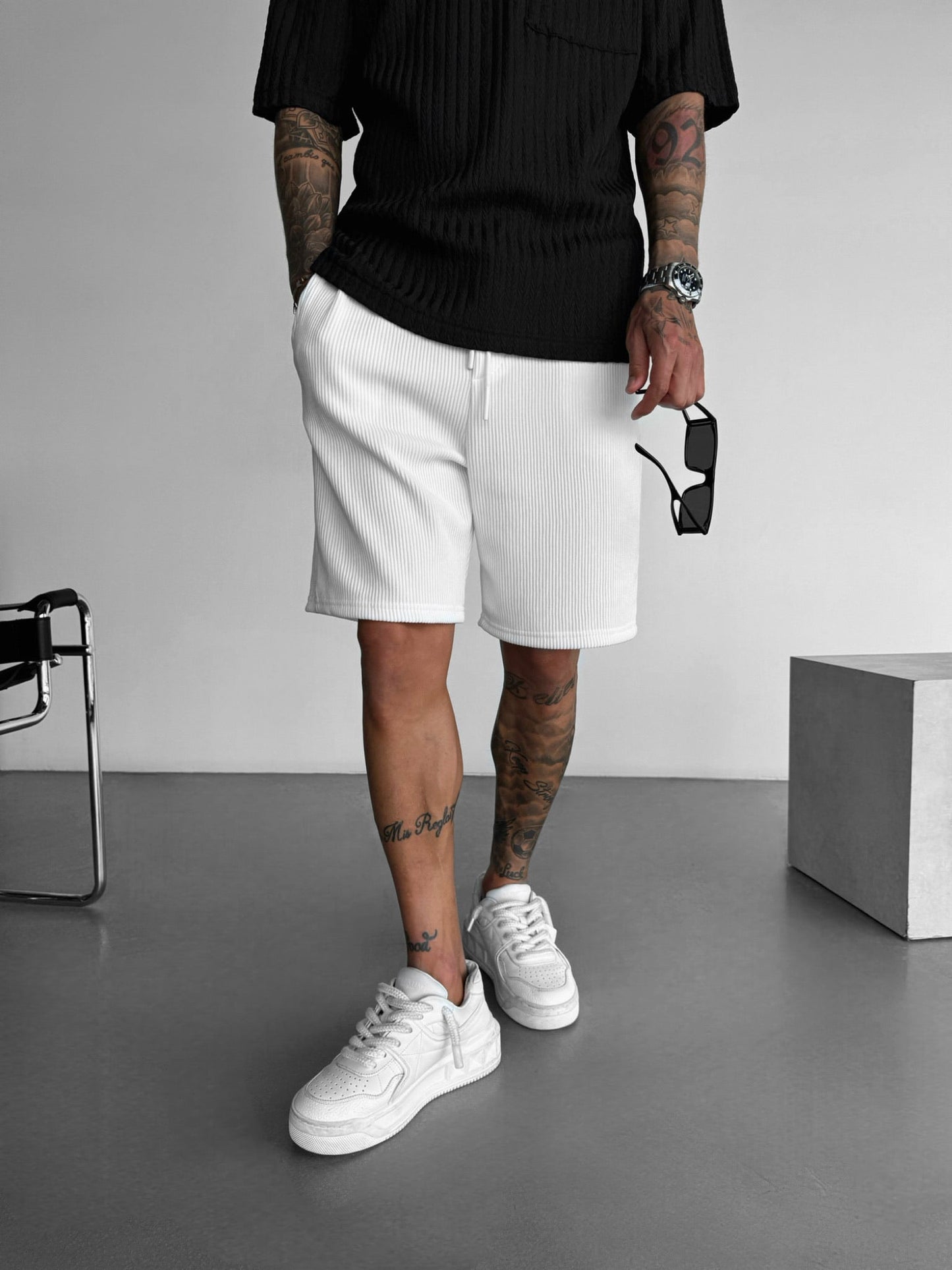 Loose Fit Cord Shorts - Grey