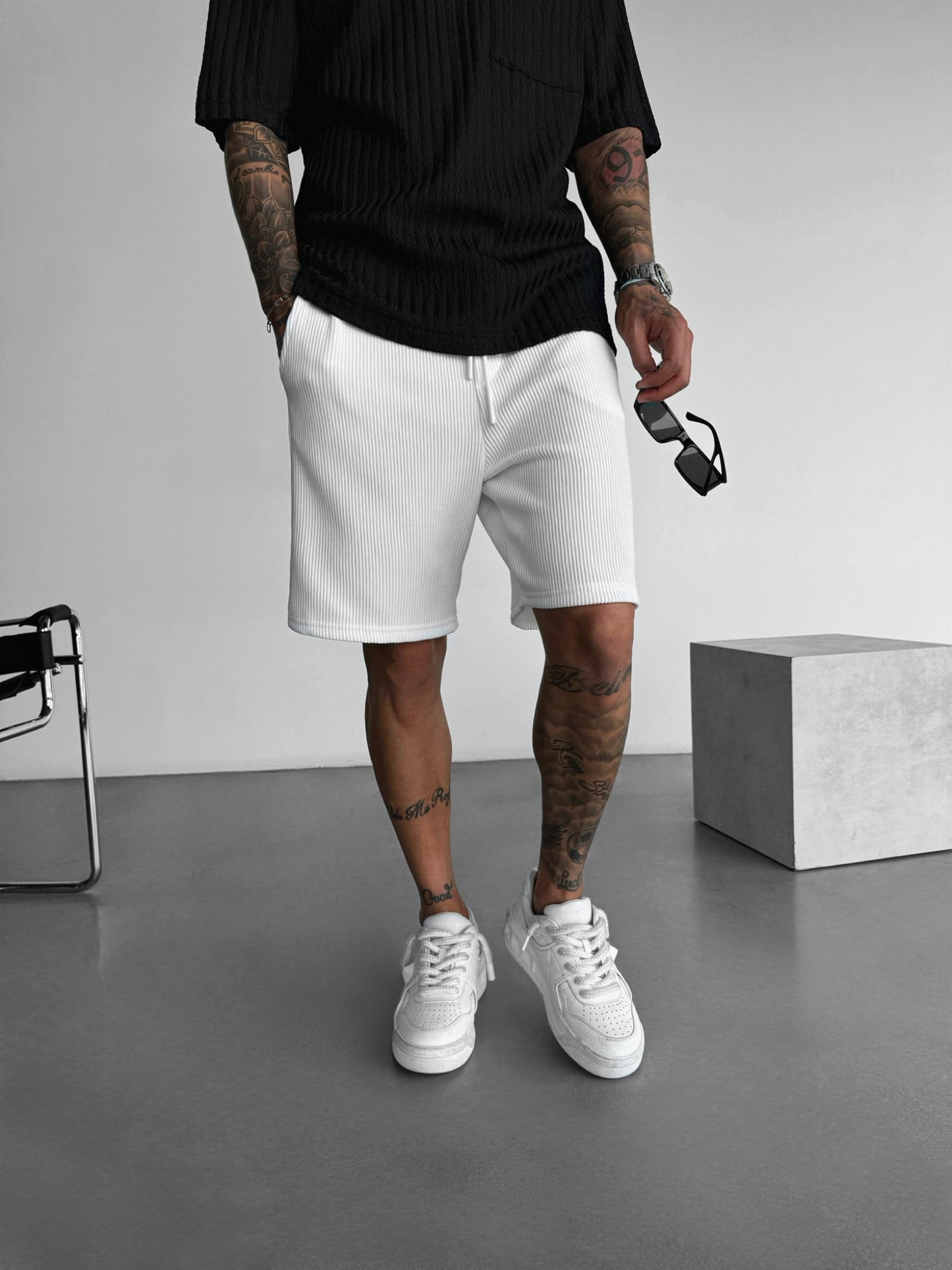 Loose Fit Cord Shorts - Grey
