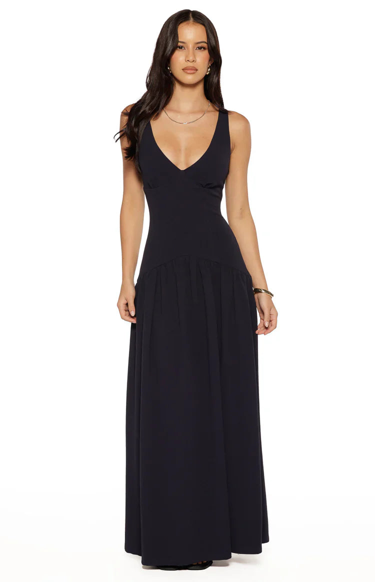 Navy Drop Waist Maxi Dress