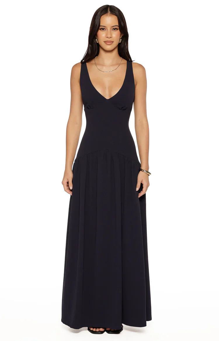Navy Drop Waist Maxi Dress