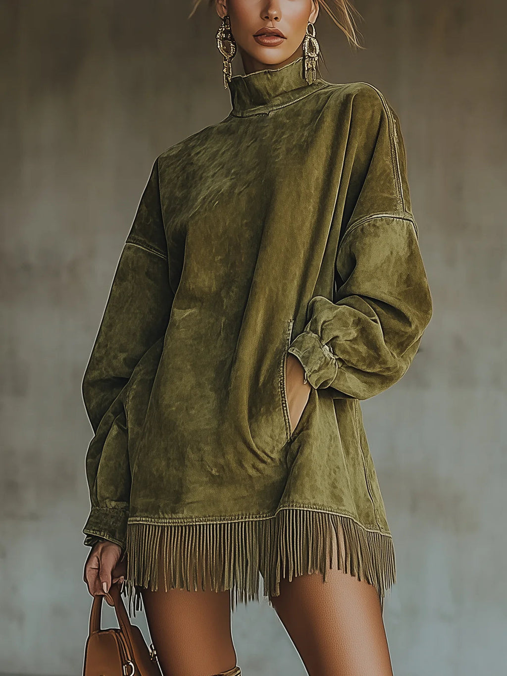 Faux Suede Turtleneck Dress