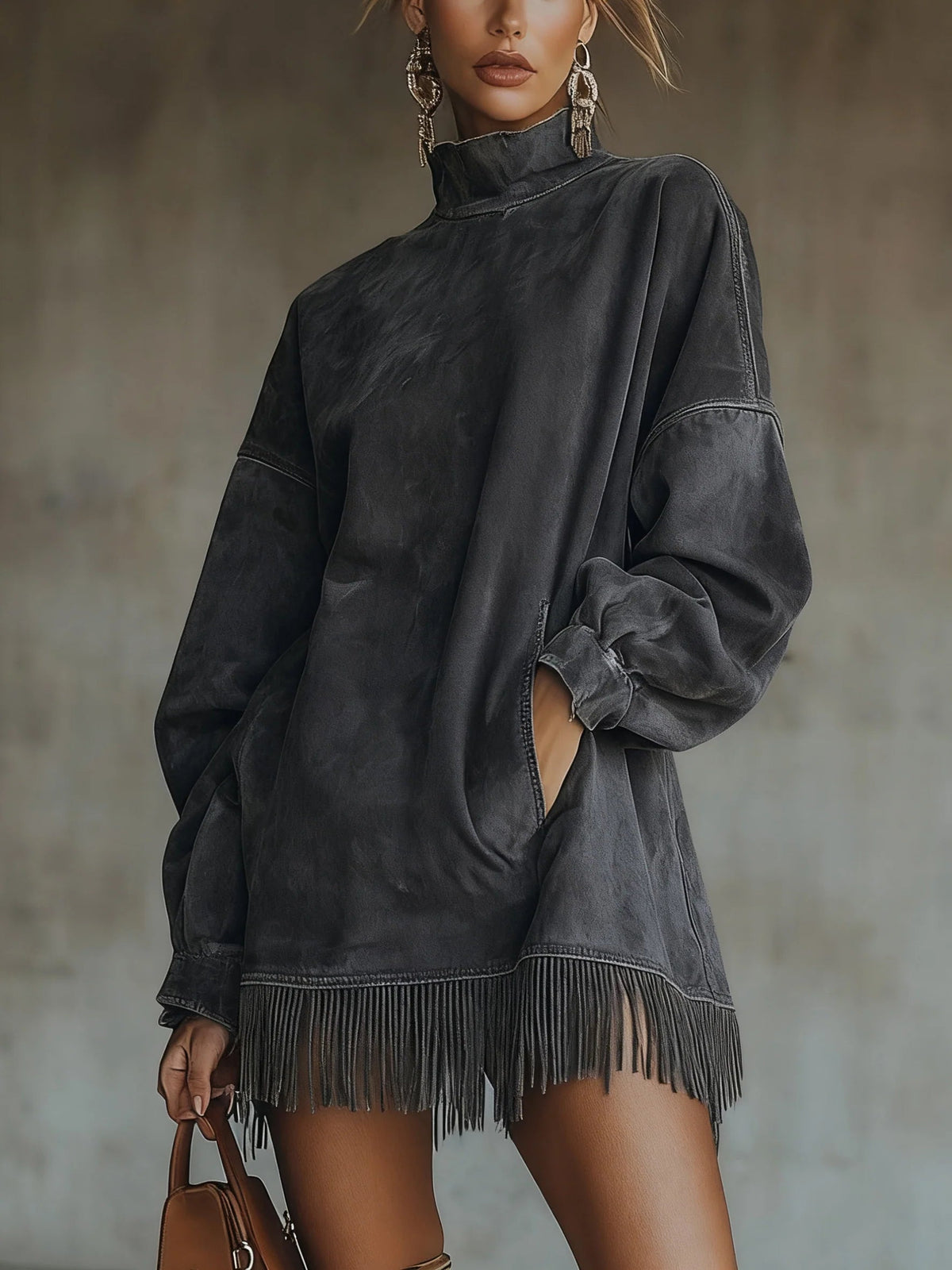 Faux Suede Turtleneck Dress