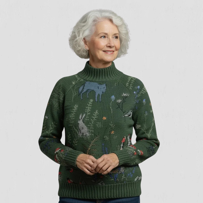 HANA™ | Cozy Knitted Sweater with Forest-Inspired Print