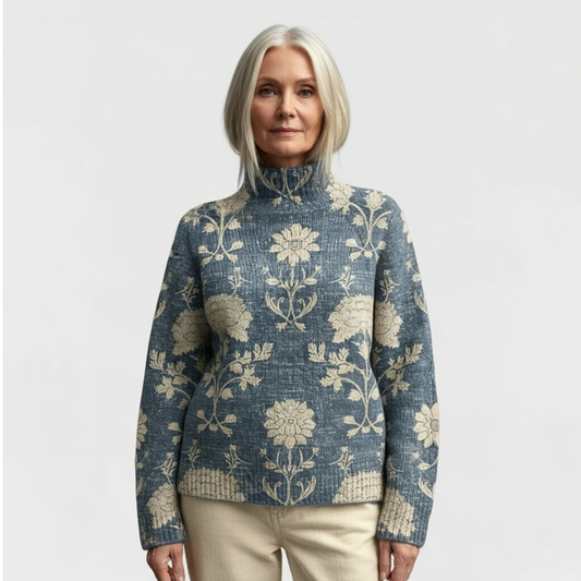 ELARA™ Vintage Floral Knit Sweater