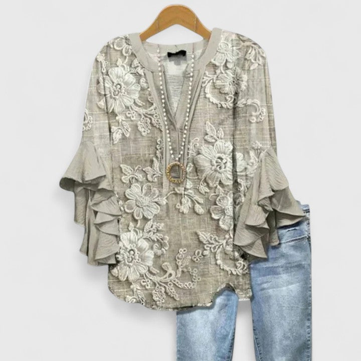 Floral Ruffle Sleeve Blouse