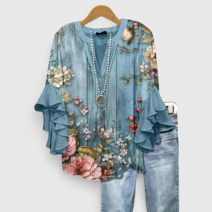 Floral Ruffle Sleeve Blouse