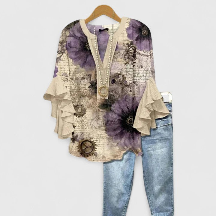 Floral Ruffle Sleeve Blouse