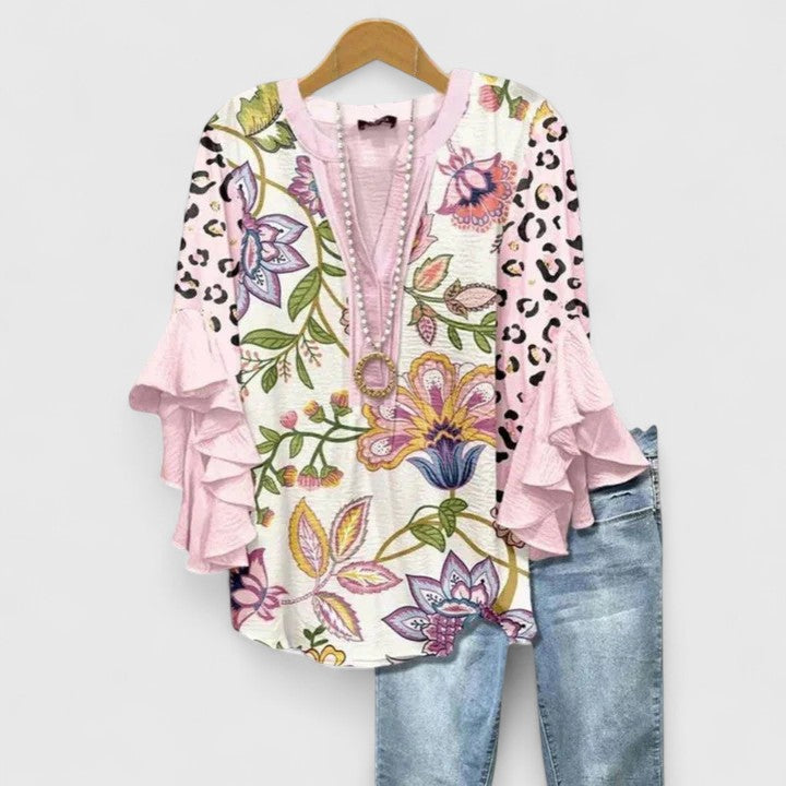 Floral Ruffle Sleeve Blouse