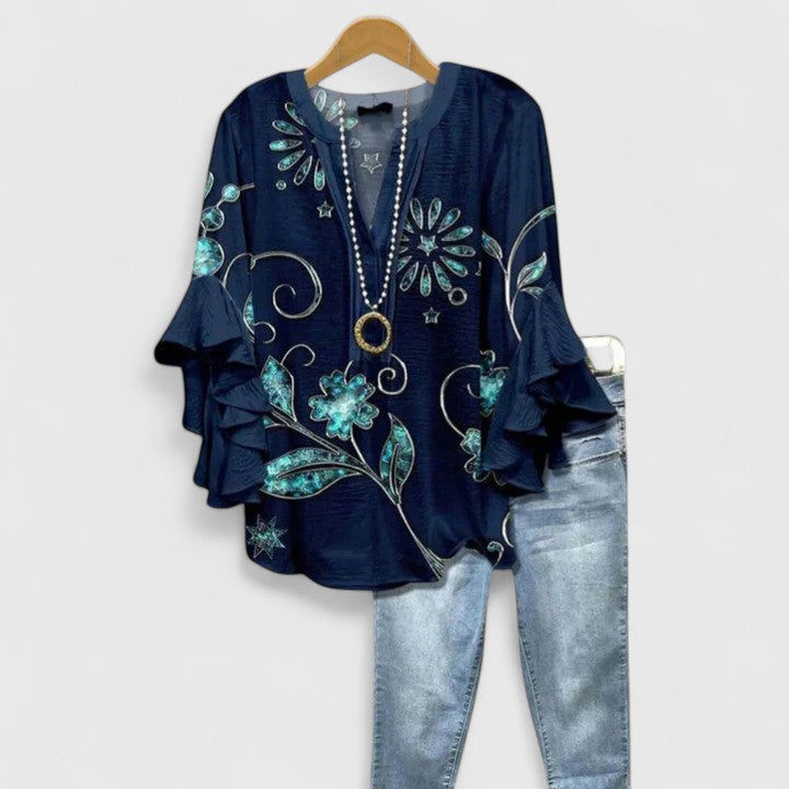 Floral Ruffle Sleeve Blouse