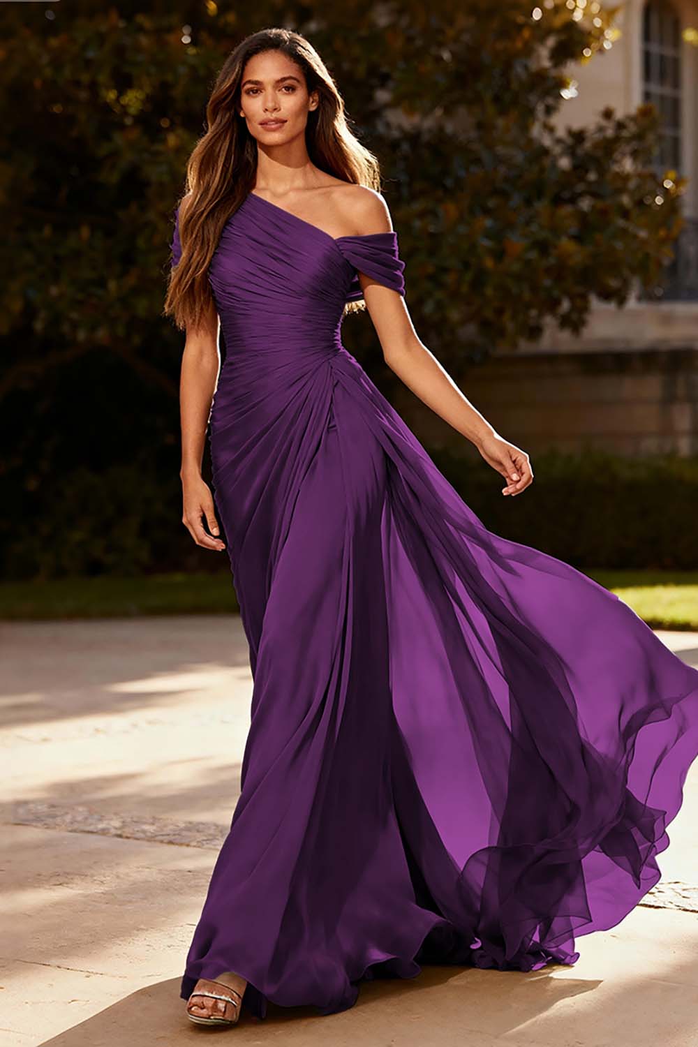 One Shoulder Chiffon Formal Dress