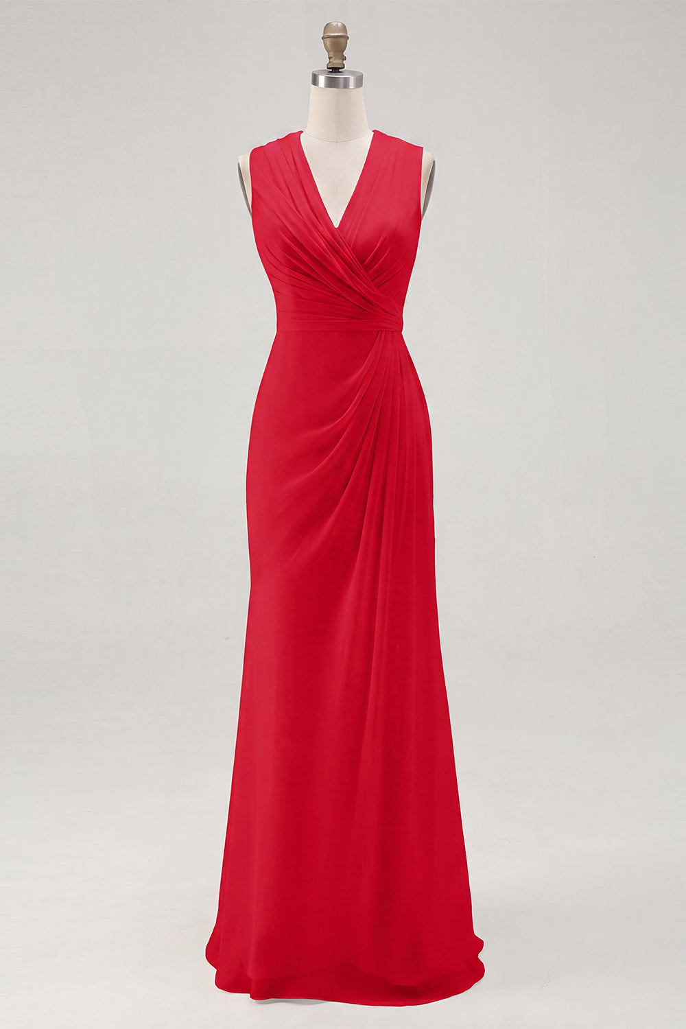 White Chiffon Sheath Ruched Sleeveless Long Rehearsal Dinner Dress