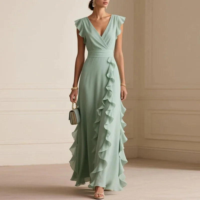 Ruffle V-Neck Maxi Dress