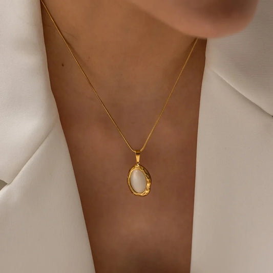 Gold Plated Oval Cat Eye Opal Necklace