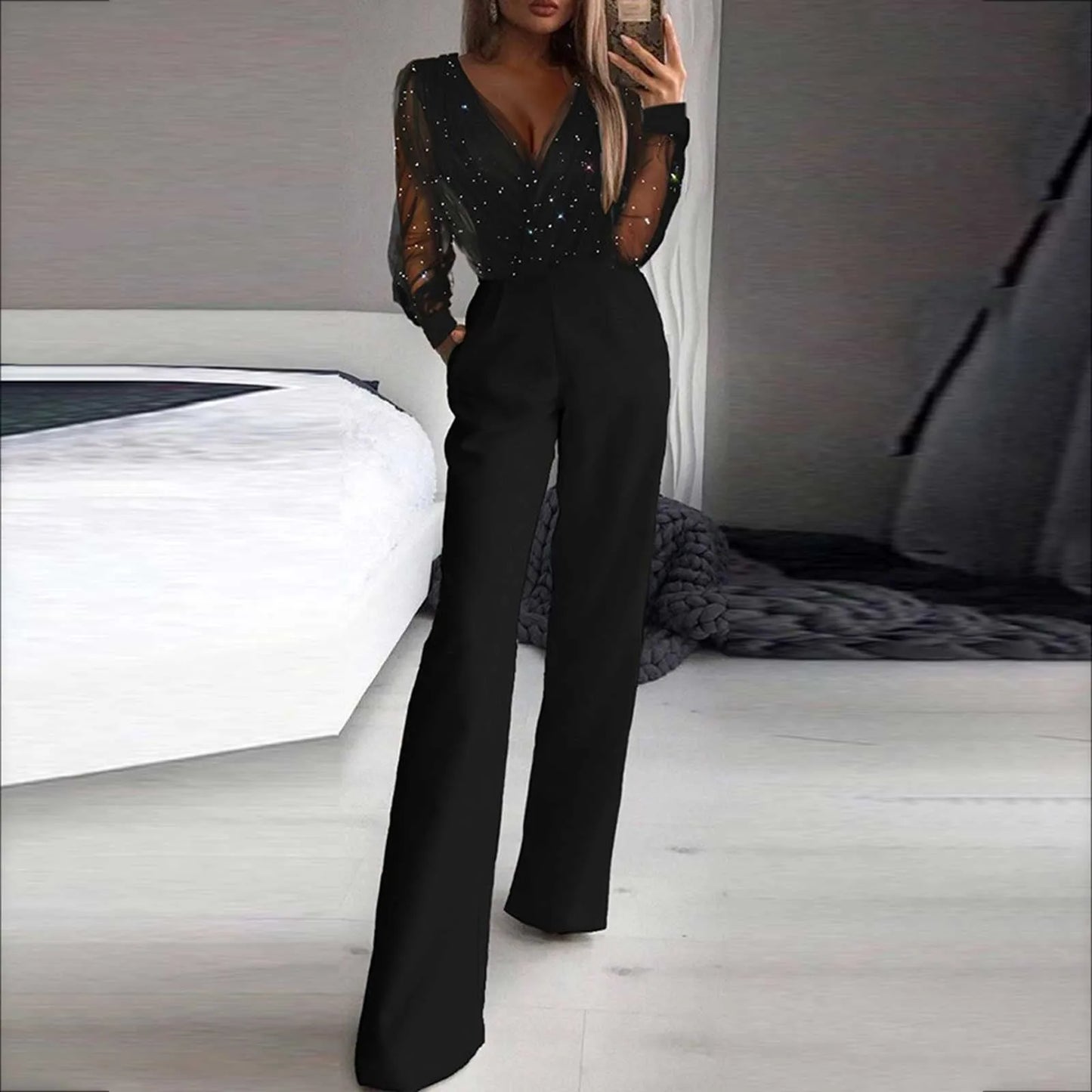 Alberta™ | Glitter-embellished Wide Leg Jumpsuit