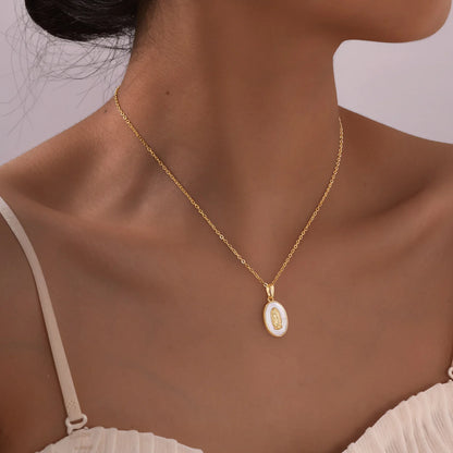 Gold Mary Oval Pendant Necklace