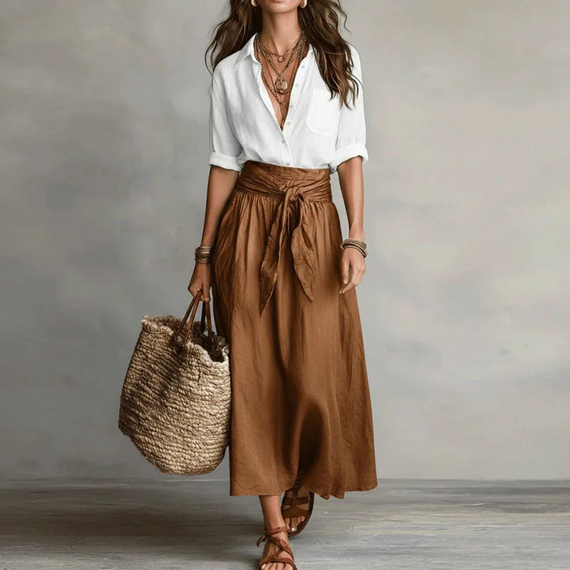 Button Down Midi Skirt Set