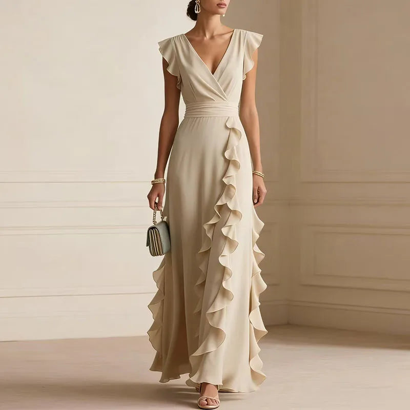Ruffle V-Neck Maxi Dress