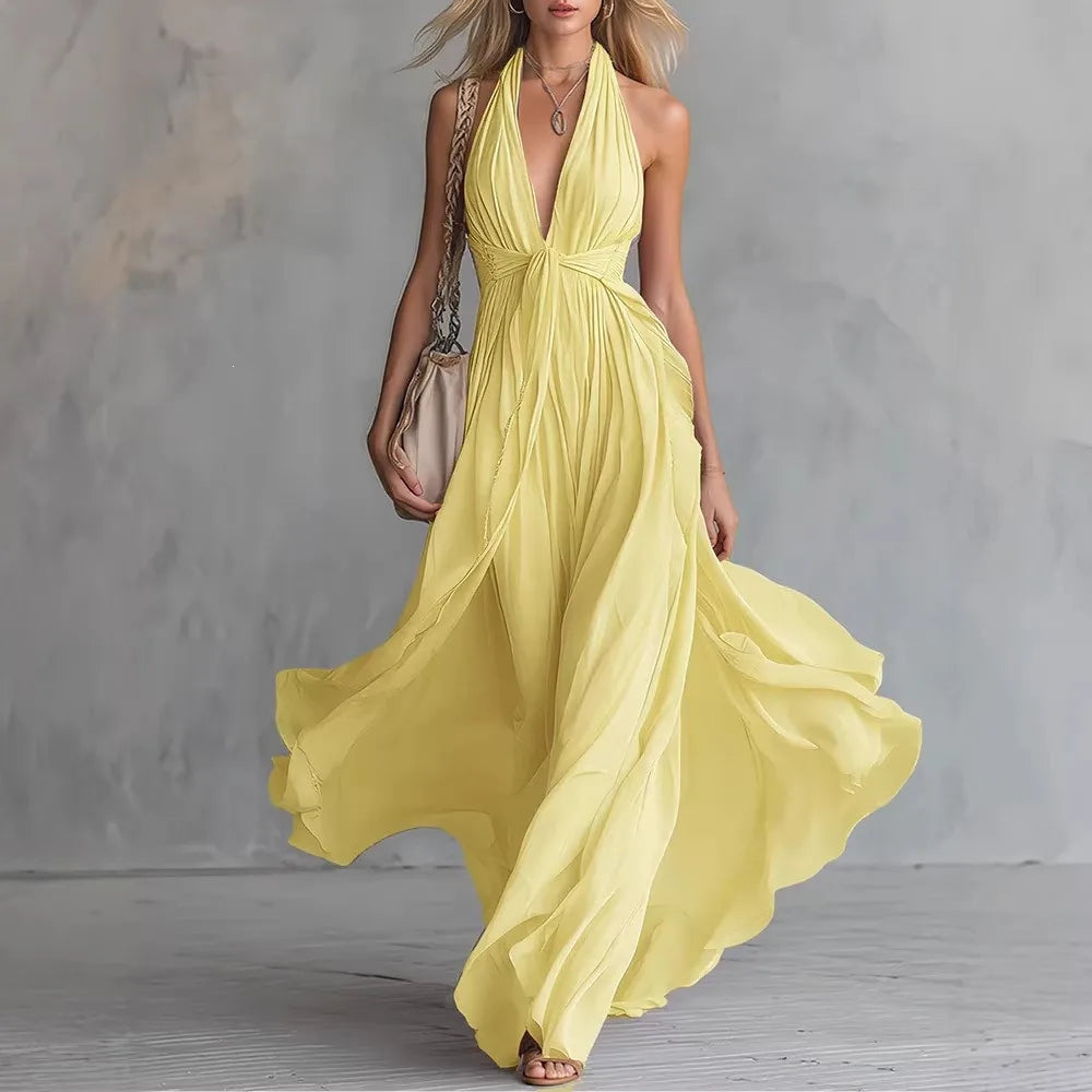 Halter Pleated Maxi Dress