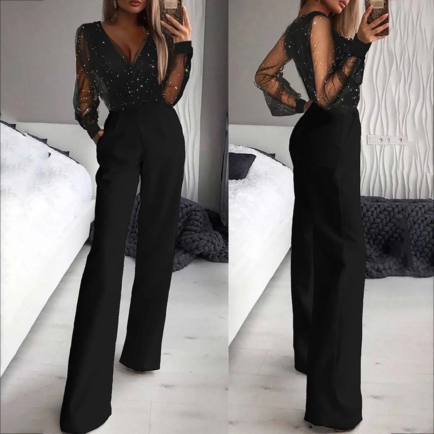 Alberta™ | Glitter-embellished Wide Leg Jumpsuit