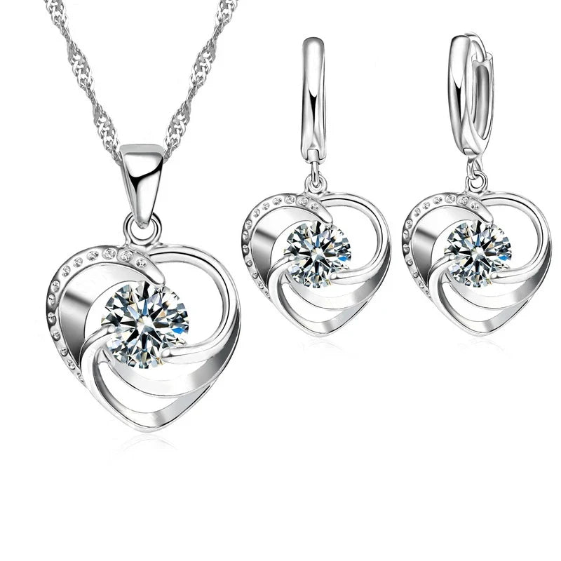 Sterling Silver Heart Necklace and Earrings