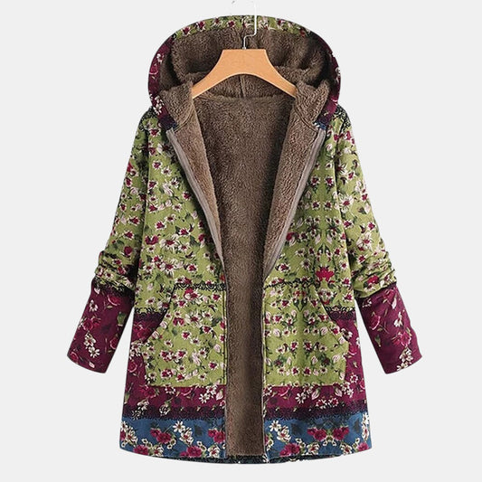 Willow | Green & Maroon Cottagecore Floral Coat