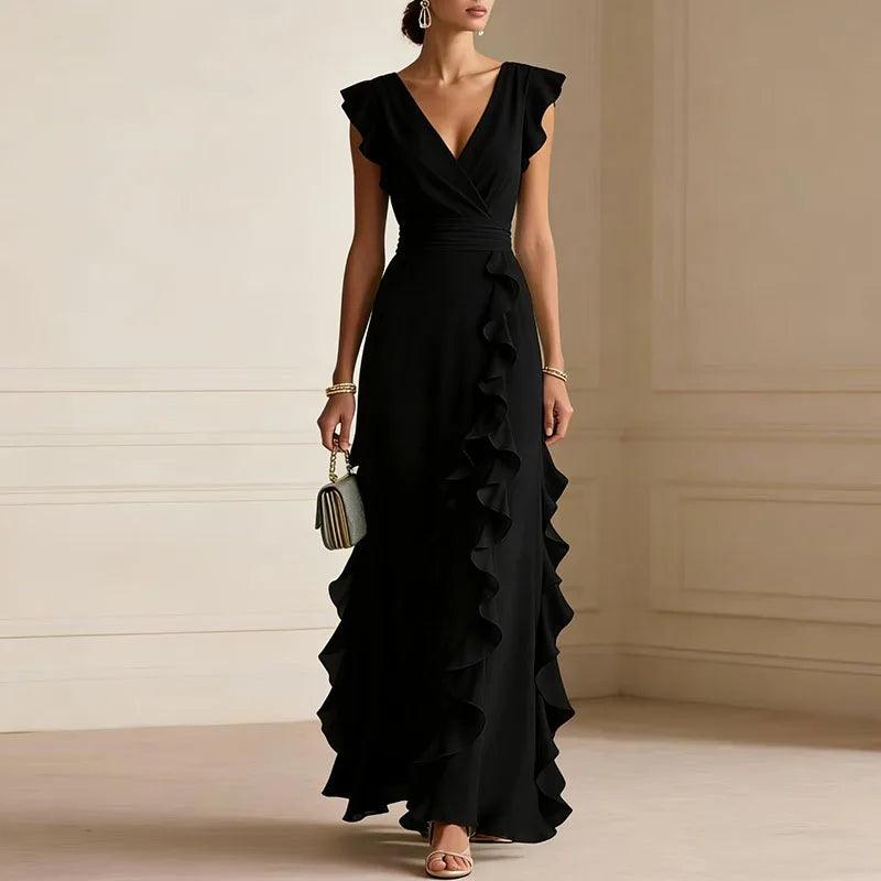 Ruffle V-Neck Maxi Dress