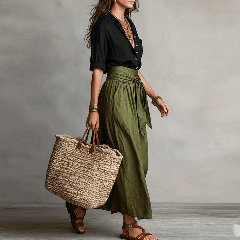 Button Down Midi Skirt Set