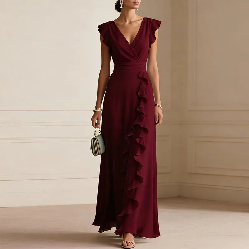 Ruffle V-Neck Maxi Dress